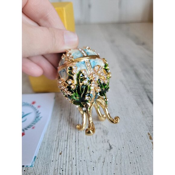 Miniature enamel religious cross egg trinket box Easter home decor - Picture 4 of 10